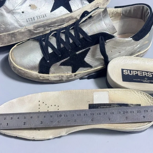 Golden Goose Superstar Silver Leather Sneakers Sz 38 / 7.5 US AUTHENTIC - Picture 8 of 11